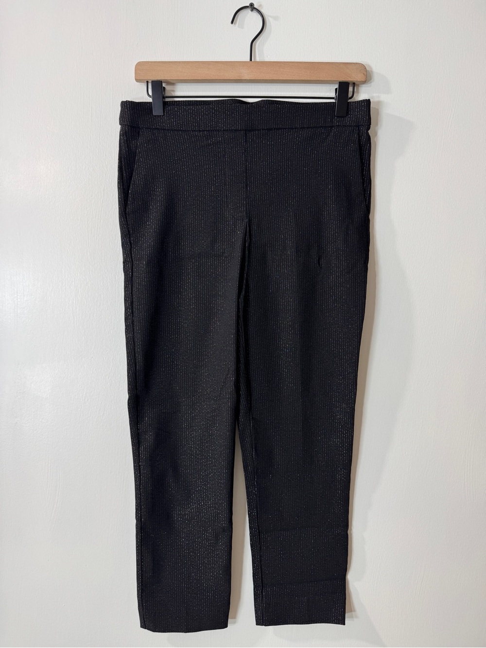 WP119 {Rachel Zoe} Black Gold Metallic Pinstripe Holiday Christmas Dress Pants